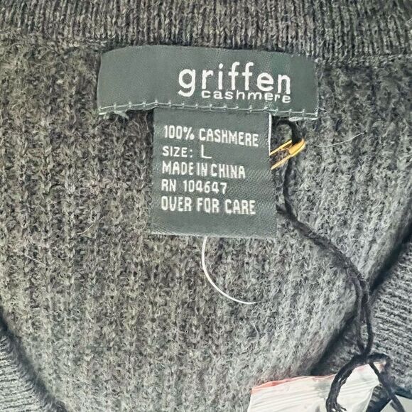 GRIFFEN Cashmere Ribbed Knit Cashmere Raglan Henley Sweater Top, Gray, Large NWT - Picture 8 of 10